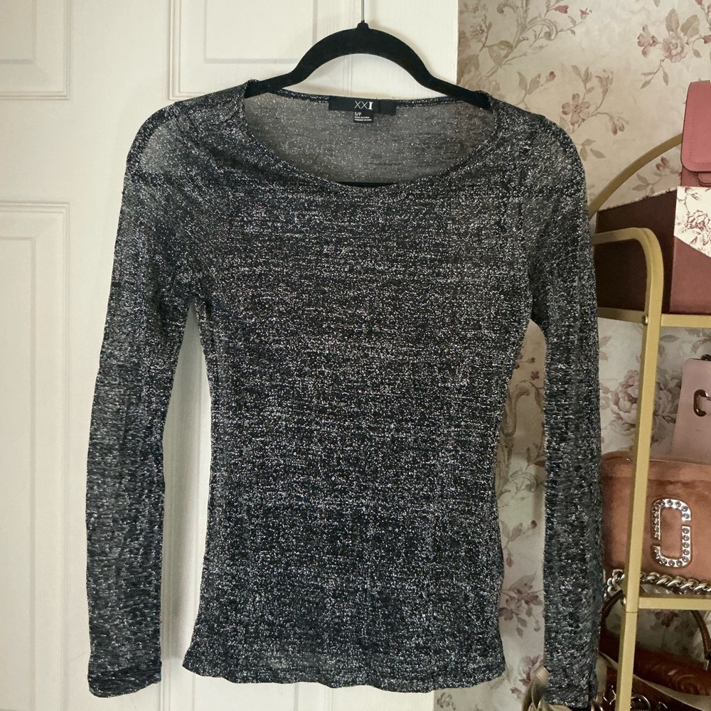 Forever 21 Sparkly Black and Gray Knit Top